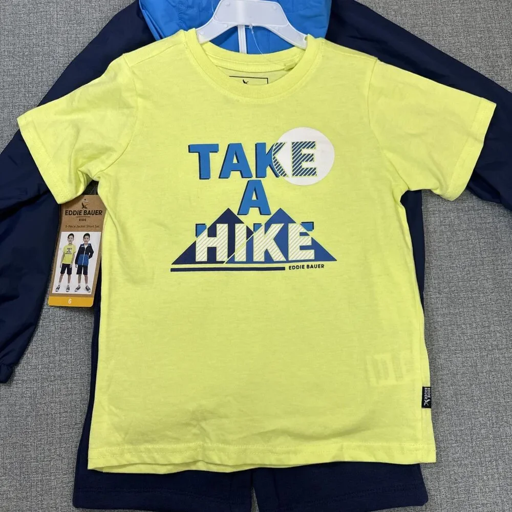 Eddie Bauer Kids 3 PC Jacket, Short , Graphic Tee Set Size 6 Water Resistant